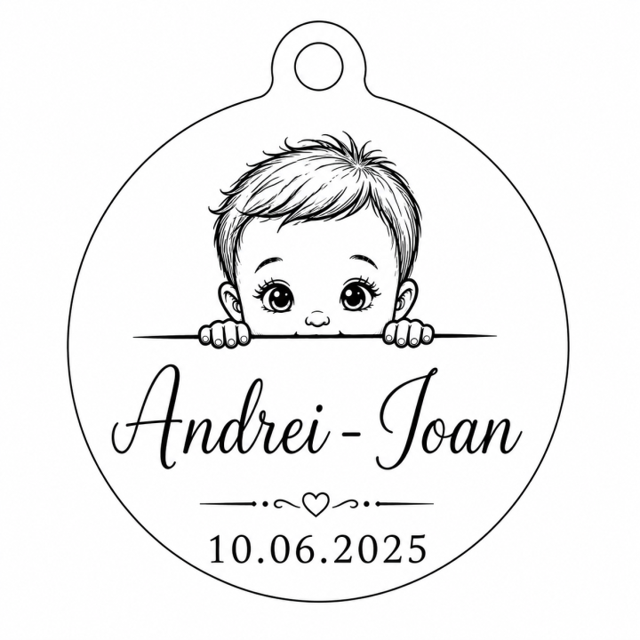 S208 - Pandant banut din argint pentru botez de 22mm personalizabil model baietel - bijuterii personalizate din argint | simosho