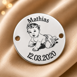 S105 - Serviciu gravura laser charm botez model 3 - bijuterii personalizate din argint | simoshop