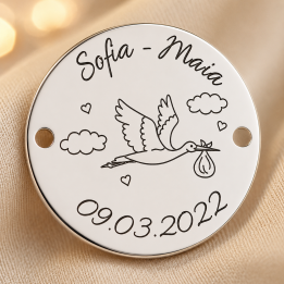 S131 - Serviciu de gravura personalizata banut barza cu datele de nastere - 1 buc - bijuterii personalizate din argint | simosho