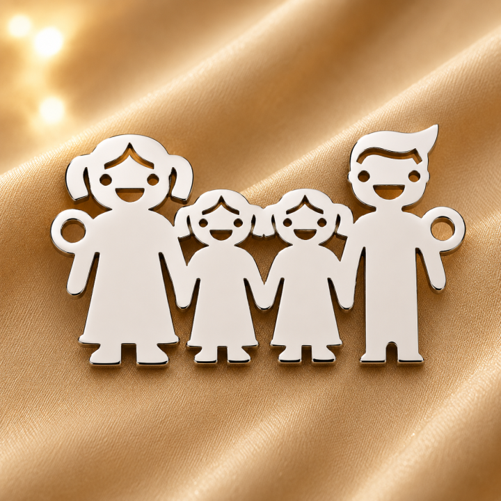 E0201-N-Pandant argint familie cu 2 fetite 23x15 mm-0,5mm -1 buc