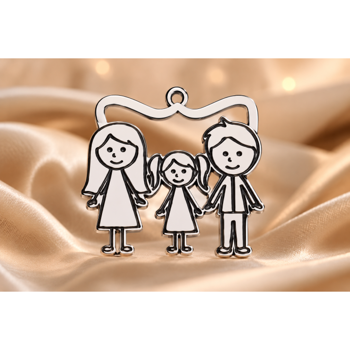 E0213-G-Pandant Familie 3 Membri  Argint 925 dimensiuni 17x17.5x0.5mm - 1 buc - bijuterii personalizate din argint | simoshop