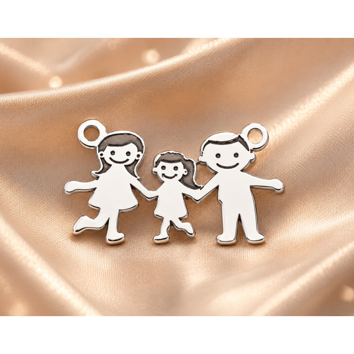 E0224-G-Link familie (parinti si o fetita) -22x13x0.6 mm-1 buc - bijuterii personalizate din argint | simoshop