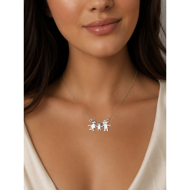 E0224 G Pandant din argint familie cu fetita  22x13x0.6 mm
