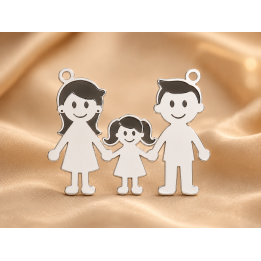 Pandant din argint cu familie cu un copil personalizabil 13x18mm 0.6mm S0231