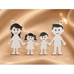 Pandant din argint cu familie cu 2 copii personalizabil 13x23mm 0.6mm S0232