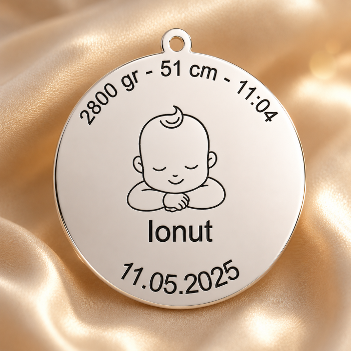 Banut de Botez Personalizat din Argint 925 cu Nume si Date Nastere 22mm 0.3mm S0240