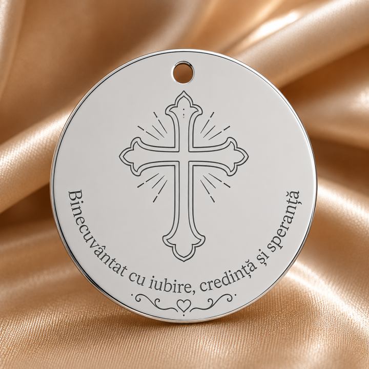 Banut Mot Botez Personalizabil Argint 925 cu cruciulita 22mm 0.3mm S0246
