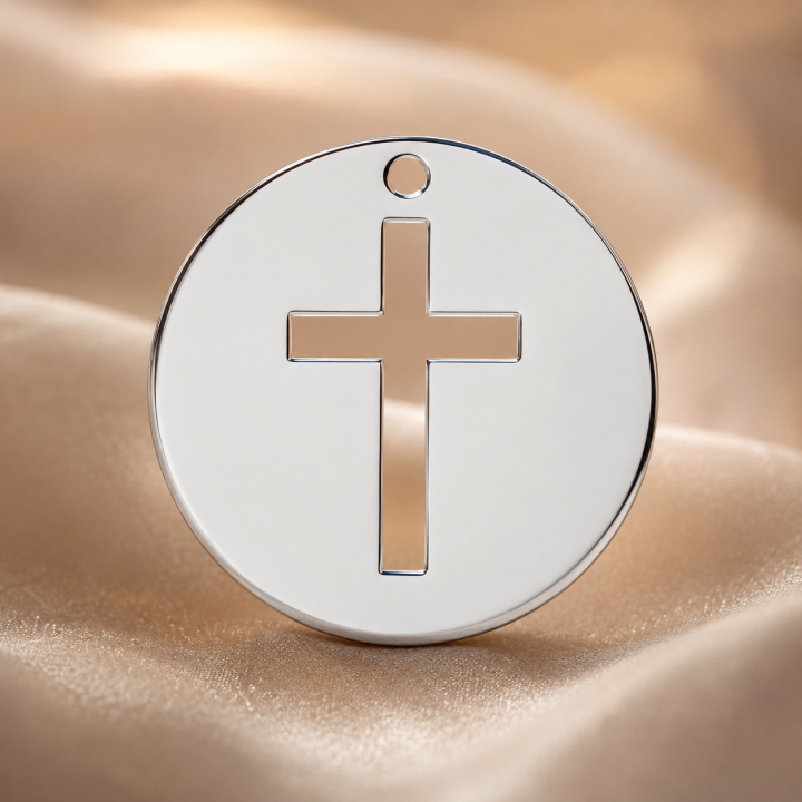 E0010-N-Charm banut 16.5mm 0.33mm decupat cu model cruciulita 1 buc - bijuterii personalizate din argint | simoshop