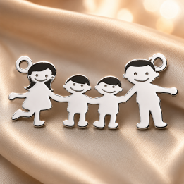 Pandantiv Familie cu 2 Baieti din Argint 925 Lucios - E0607 28x13x0.6 mm-1 buc - bijuterii personalizate din argint | simoshop