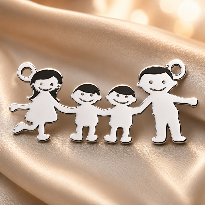 Pandantiv Familie cu 2 Baieti din Argint 925 Lucios - E0607 28x13x0.6 mm-1 buc - bijuterii personalizate din argint | simoshop