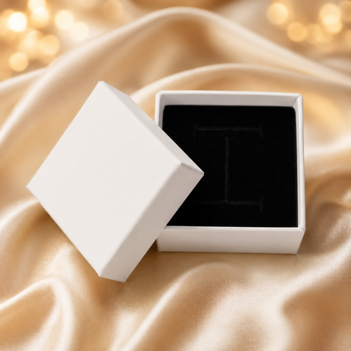 Cutie pentru Bijuterii Alba Premium 5x5x2.8 cm cu Interior Buretat D170