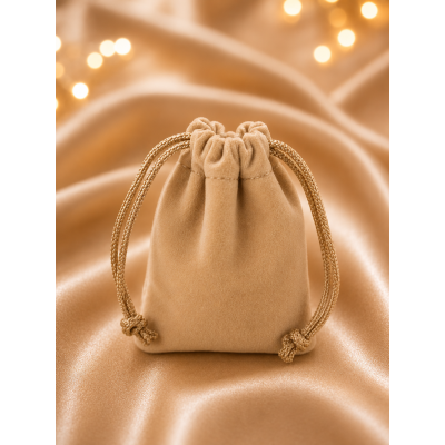 Saculet Catifea Bej Antilopa pentru Bijuterii si Cadouri 7.5x5 cm cu Snur Premium D181 | simoshop