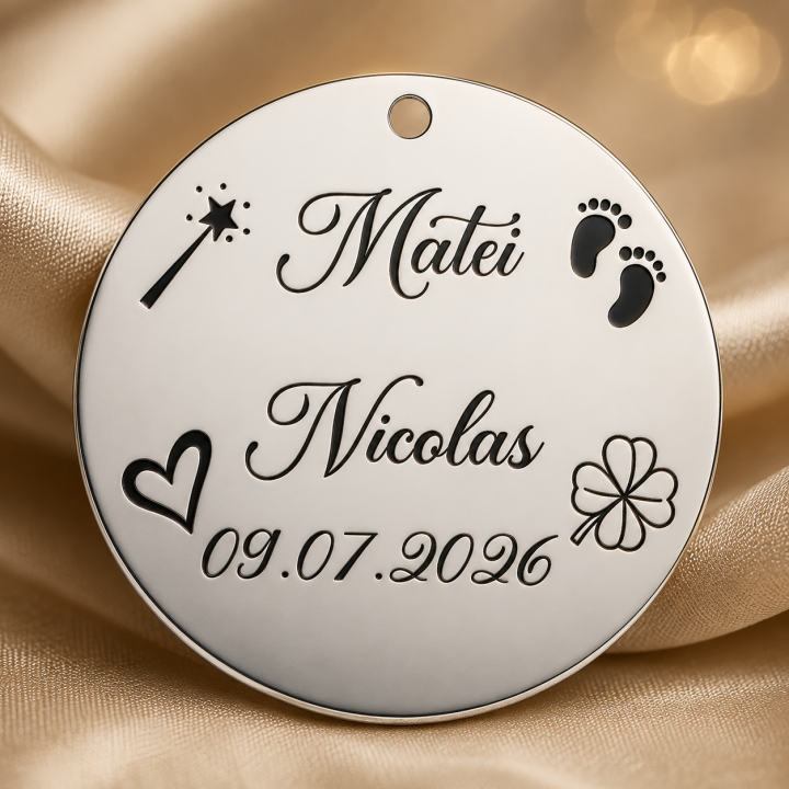 S129 - Serviciu de gravura personalizata banut cu datele de nastere - 1 buc - bijuterii personalizate din argint | simoshop