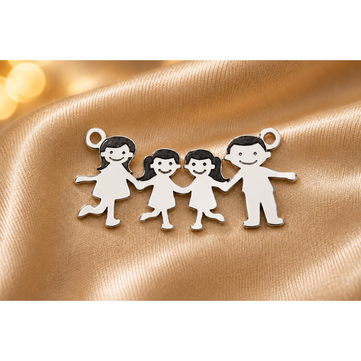 E0606-G-Link familie (parinti si doua fetite) -28x13x0.6 mm-1 buc - bijuterii personalizate din argint | simoshop
