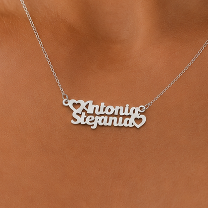 Colier Personalizat din Argint 925 cu 2 Nume - Cadou unic pentru Ea