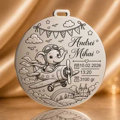 Banut de mot din argint 925 cu elefant aviator personalizat