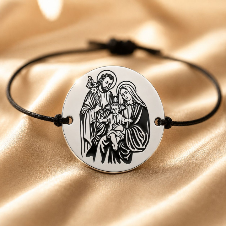 Bratara argint 925 cu banut 16.5mm gravat Sfanta Familie - Iosif Maria si Pruncul Iisus