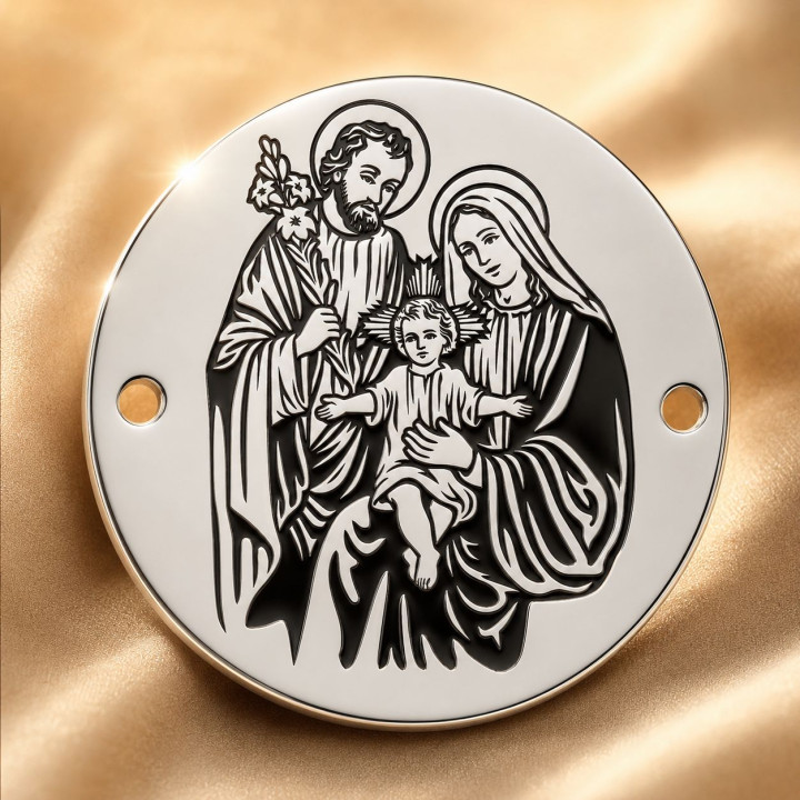 Bratara argint 925 cu banut 16.5mm gravat Sfanta Familie - Iosif Maria si Pruncul Iisus