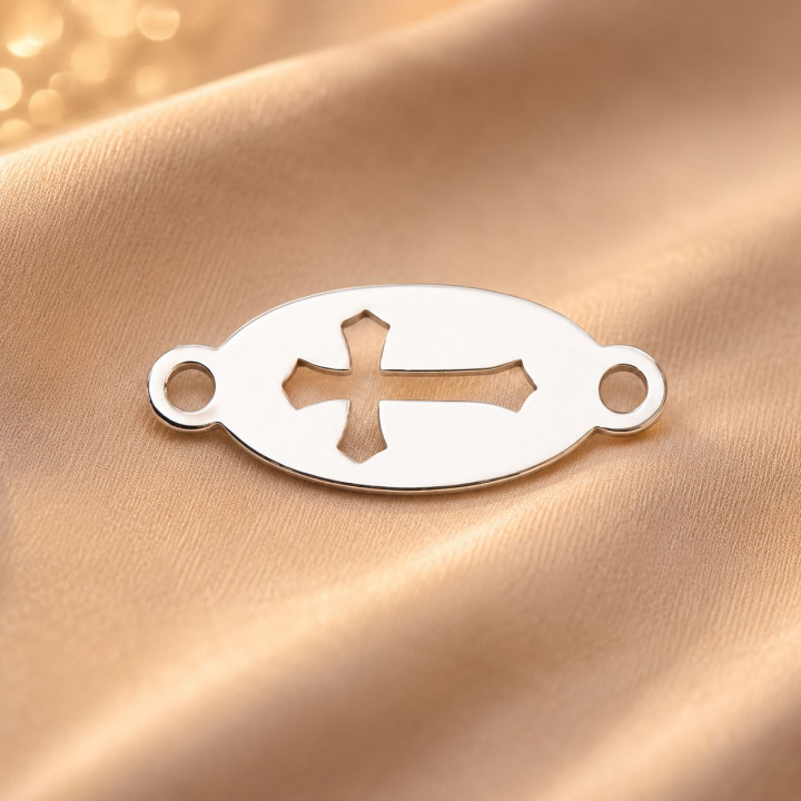 E1824 N Link Ag 925 Oval cu cruciulita decupata, 14.5x6mm, 0.4mm 1 buc - bijuterii personalizate din argint | simoshop