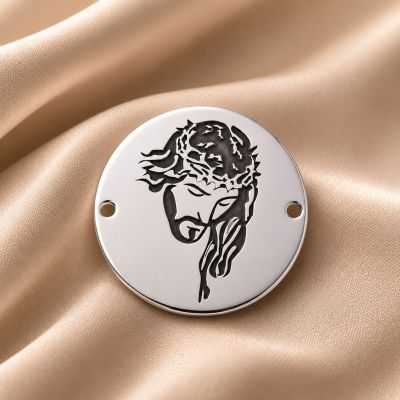 Charm Isus argint 925, element brățară rotund gravat