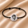 Bratara cu snur negru si link Isus din argint 925 rotund 16.5 mm reglabila B-E0438 - bijuterii personalizate din argint | simosh