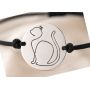 Bratara cu snur negru si banut din Argint 925 cu Pisica decupata 16.5 mm reglabila B-E1367 - bijuterii personalizate din argint 