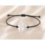 Bratara cu snur negru si banut din Argint 925 cu Pisica decupata 16.5 mm reglabila B-E1367 - bijuterii personalizate din argint 