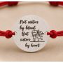 Bratara cu snur rosu si banut din argint 925 Sisters by Heart 16.5 mm reglabila B-E0270 - bijuterii personalizate din argint