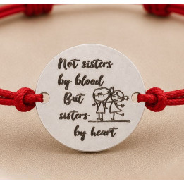 Bratara cu snur rosu si banut din argint 925 Sisters by Heart 16.5 mm reglabila S0270 - bijuterii personalizate din argint