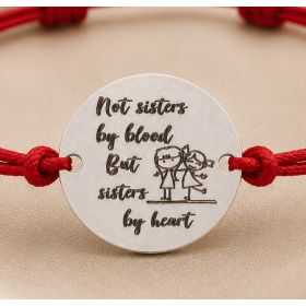 Bratara cu snur rosu si banut din argint 925 Sisters by Heart 16.5 mm reglabila B-E0270 - bijuterii personalizate din argint