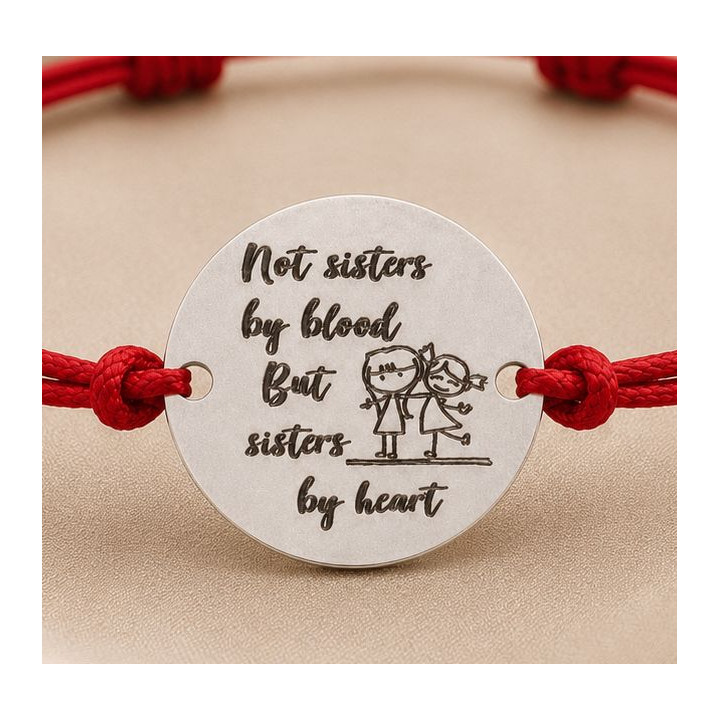 Bratara cu snur rosu si banut din argint 925 Sisters by Heart 16.5 mm reglabila S0270 - bijuterii personalizate din argint