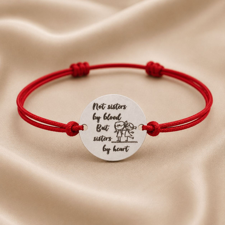 Bratara cu snur rosu si banut din argint 925 Sisters by Heart 16.5 mm reglabila S0270 - bijuterii personalizate din argint