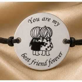 Bratara cu snur reglabil si banut din Argint 925 Best Friend Forever 16.5 mm B-E0514 - bijuterii personalizate din argint
