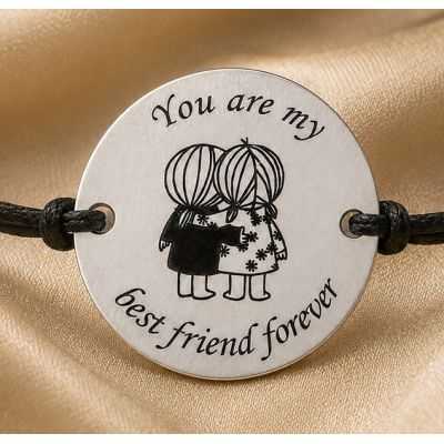 Bratara cu snur reglabil si banut din Argint 925 Best Friend Forever 16.5 mm B-E0514 - bijuterii personalizate din argint