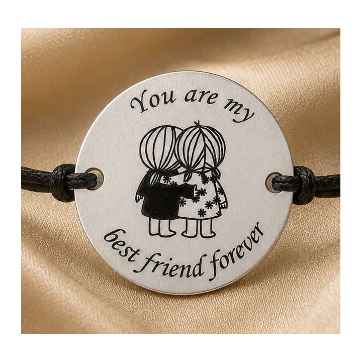 Bratara cu snur reglabil si banut din Argint 925 Best Friend Forever 16.5 mm S0514 - bijuterii personalizate din argint
