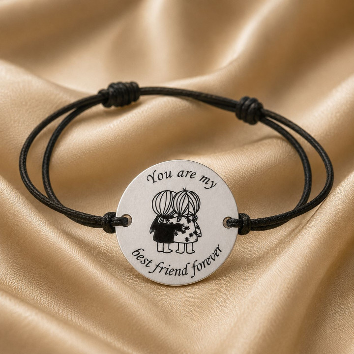 Bratara cu snur reglabil si banut din Argint 925 Best Friend Forever 16.5 mm S0514 - bijuterii personalizate din argint
