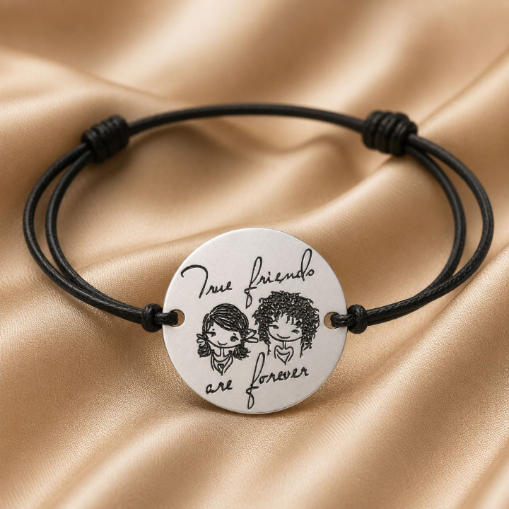 Bratara cu snur reglabil si banut din Argint 925 True Friends Are Forever 16.5 mm S1354