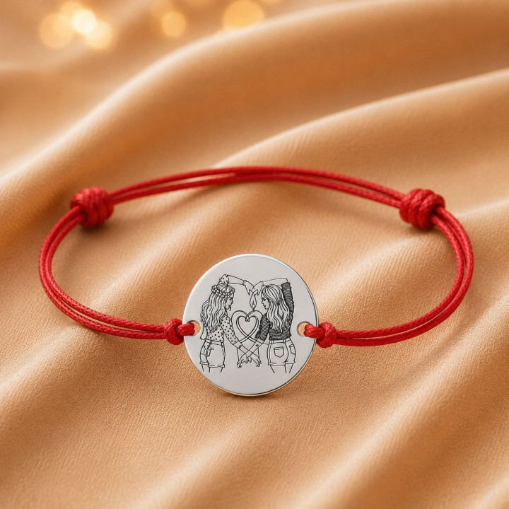 Bratara cu snur rosu reglabil si banut din Argint 925 Prietene pentru Totdeauna 16.5 mm S0794 - bijuterii personalizate din ar