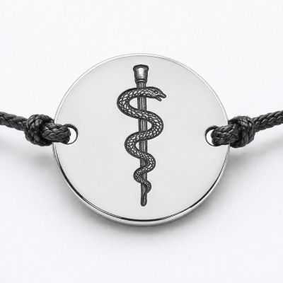 Brățară argint 925 cadre medicale – simbol Asclepius gravat | Cadou asistentă