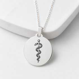 Colier absolvire medicină argint 925 – Asclepius cu data jurământului