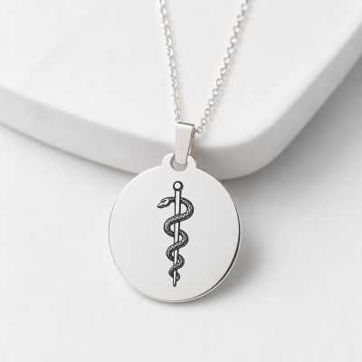 Colier absolvire medicină argint 925 – Asclepius cu data jurământului