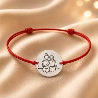 Bratara Argint 925 Doua Prietene - Snur Rosu Reglabil