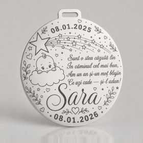 Bănuț de moț argint 925 cu stea căzătoare, personalizat