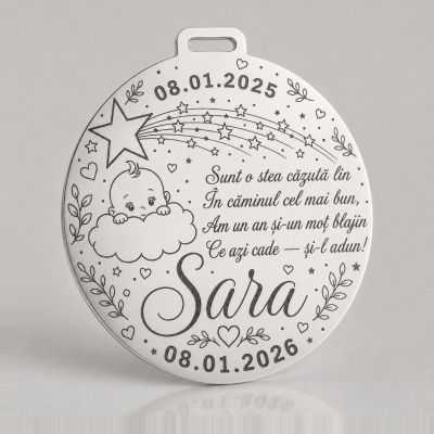 Bănuț de moț argint 925 cu stea căzătoare, personalizat
