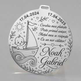 Bănuț de moț argint 925 cu corăbioară, personalizat