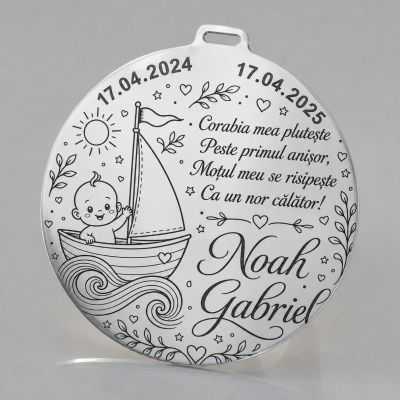 Bănuț de moț argint 925 cu corăbioară, personalizat