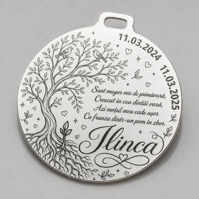Bănuț de moț argint 925 cu copacul vieții, personalizat