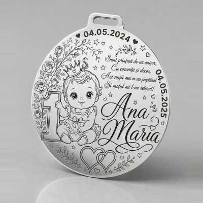 Bănuț de moț fetiță argint 925 cu prințesă și coroniță