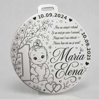 Bănuț de moț fetiță argint 925 personalizat 1 anișor 22 mm