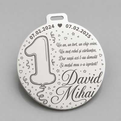 Bănuț de moț argint 925 balon 1 anișor personalizat 22 mm